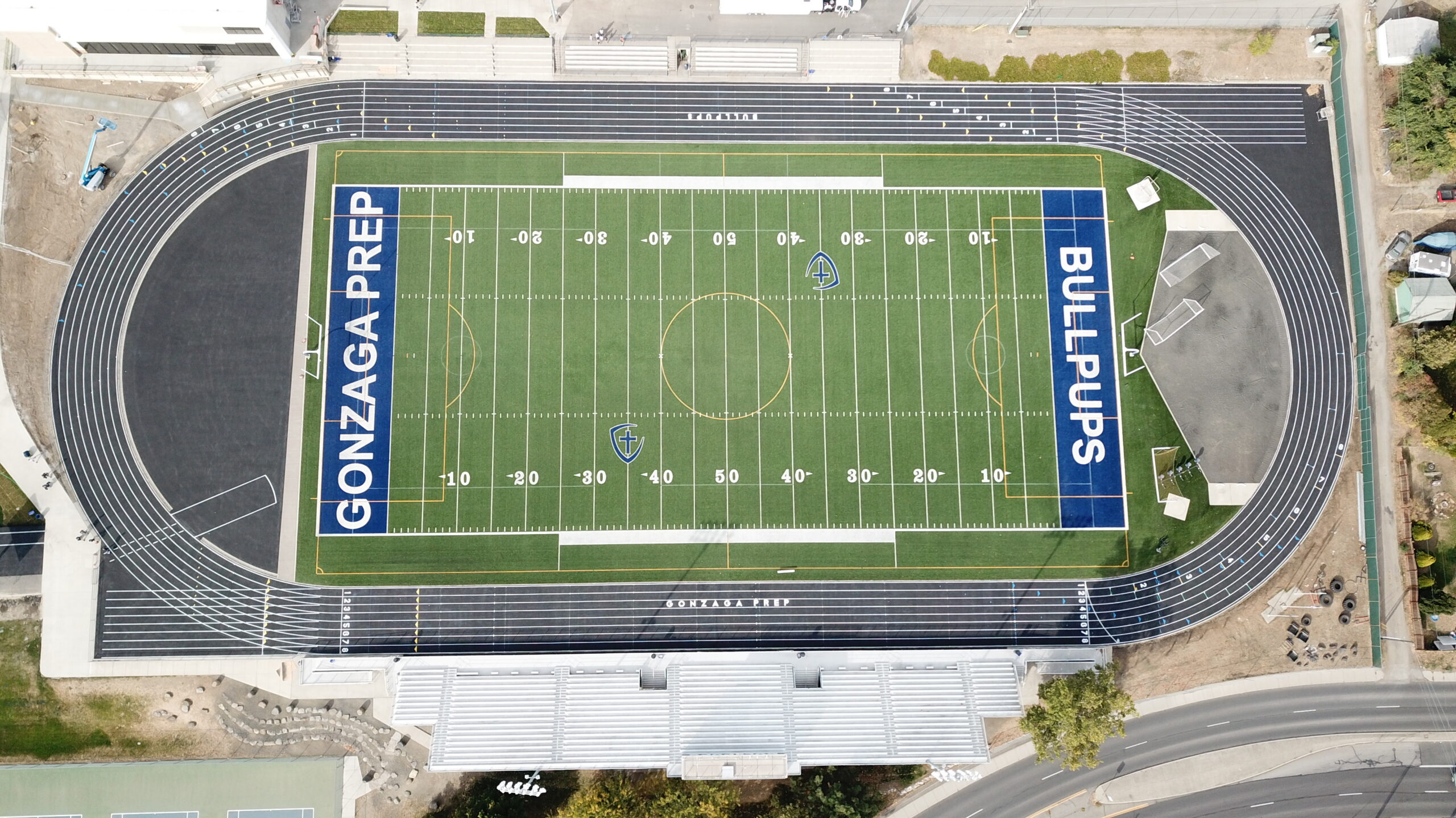 Aerial view of completed synthetic turf facility